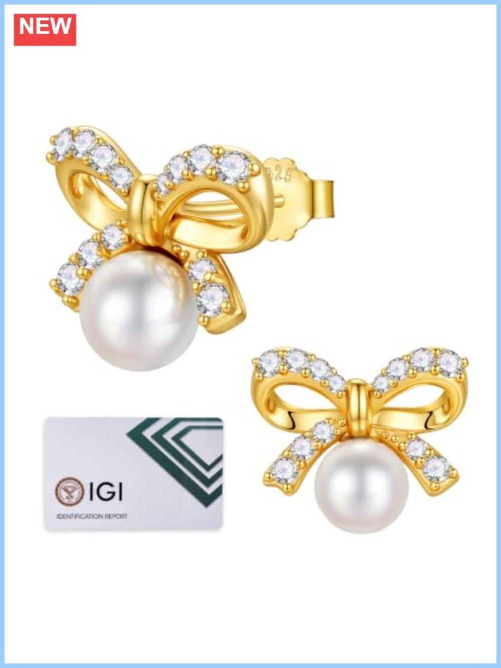 925 Sterling Silver Freshwater Pearl Bow Stud Earrings Push Back Hypoallergenic